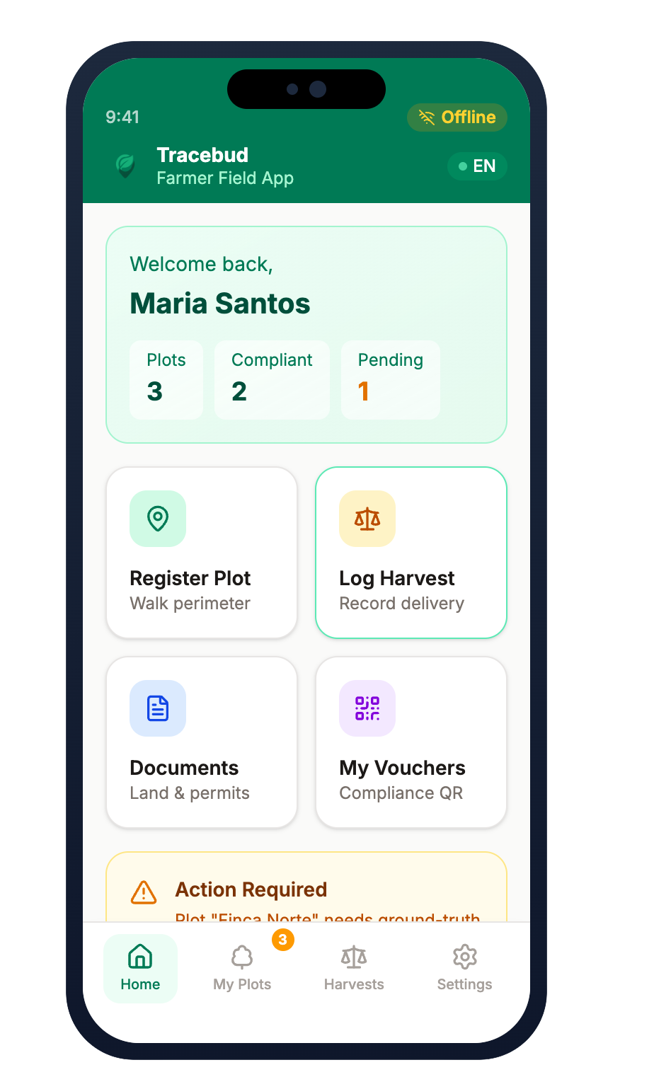 Tracebud Farmer App interface